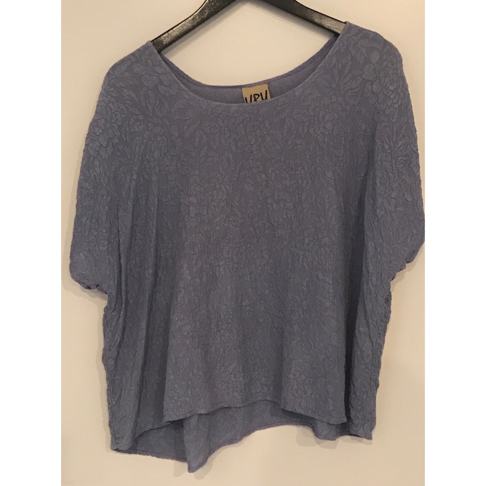 Uru 100% Silk Periwinkle Floral Textured Blouse